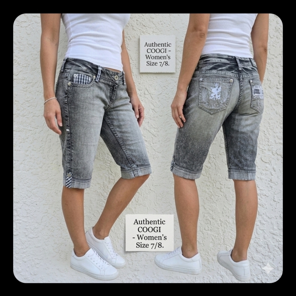 Vintage COOGI Women’s Embroidered Denim Bermuda Shorts - Size 7/8 - Gray